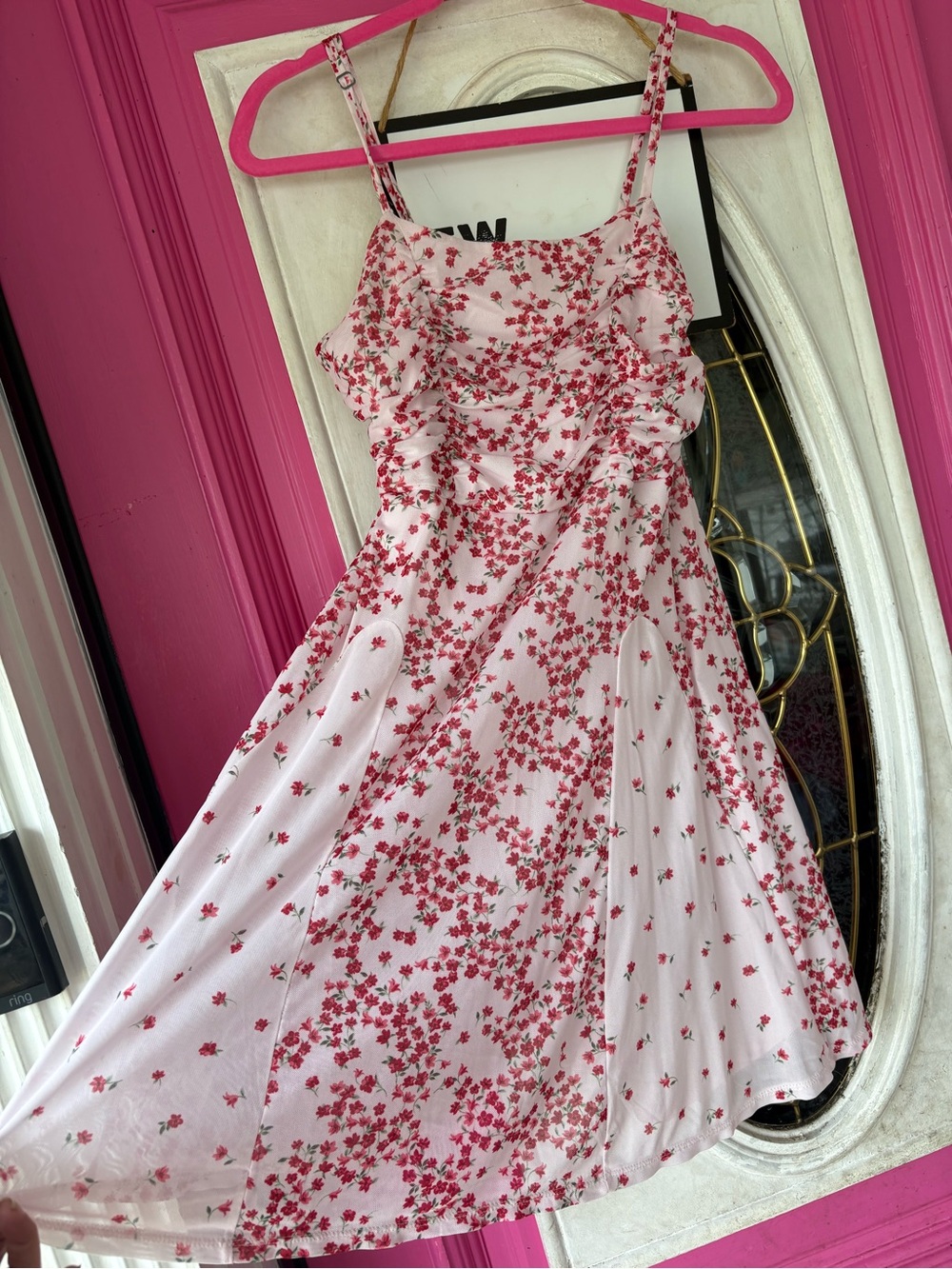 Pink & Red Floral Spaghetti-Strap Mini Dress